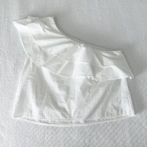 Mi Ami One Shoulder Ruffle 100% Cotton Top White Size M Boho Summer Blouse